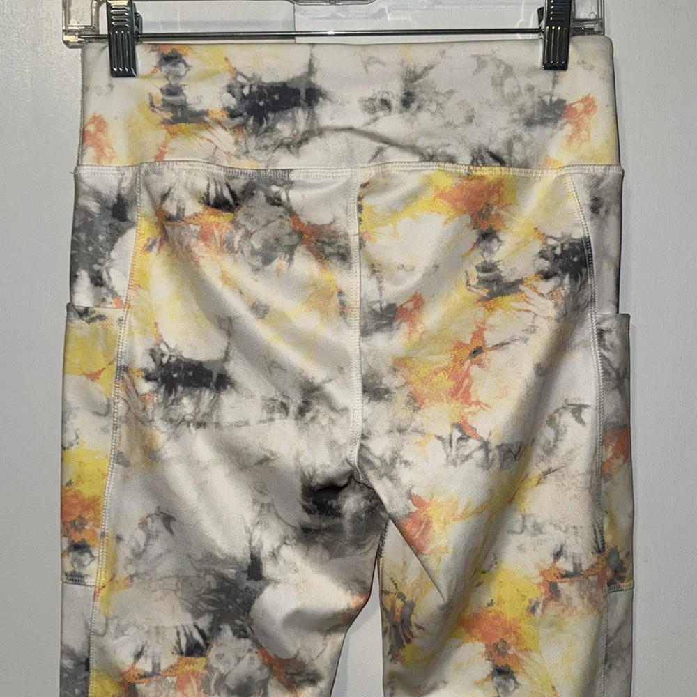 Cato Cropped Tie Dye Leggings w Side Pockets Orange Yellow Gray Women’s S Small